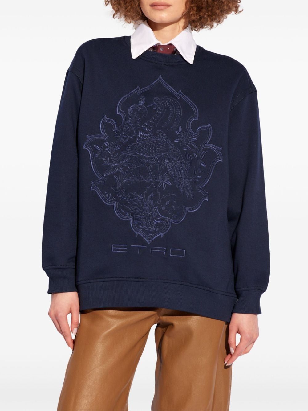 ETRO Navy Blue Printed Fleece Sweater for Women