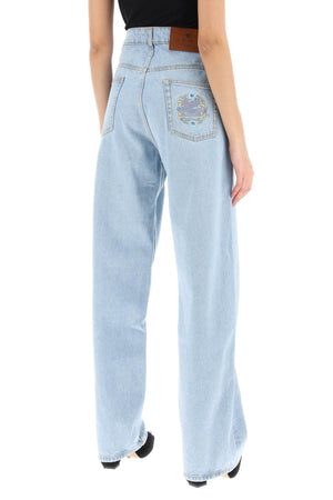 ETRO Light Blue Baggy Low-Waisted Jeans with Pegasus Floral Embroidery