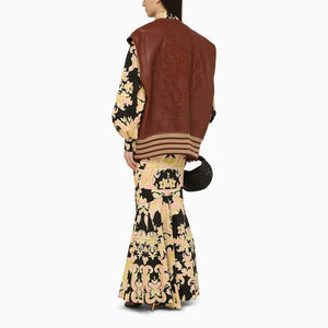 ETRO Brown Leather Maxi Waistcoat for Women - Oversized Round-Neck Waistcoat for SS24