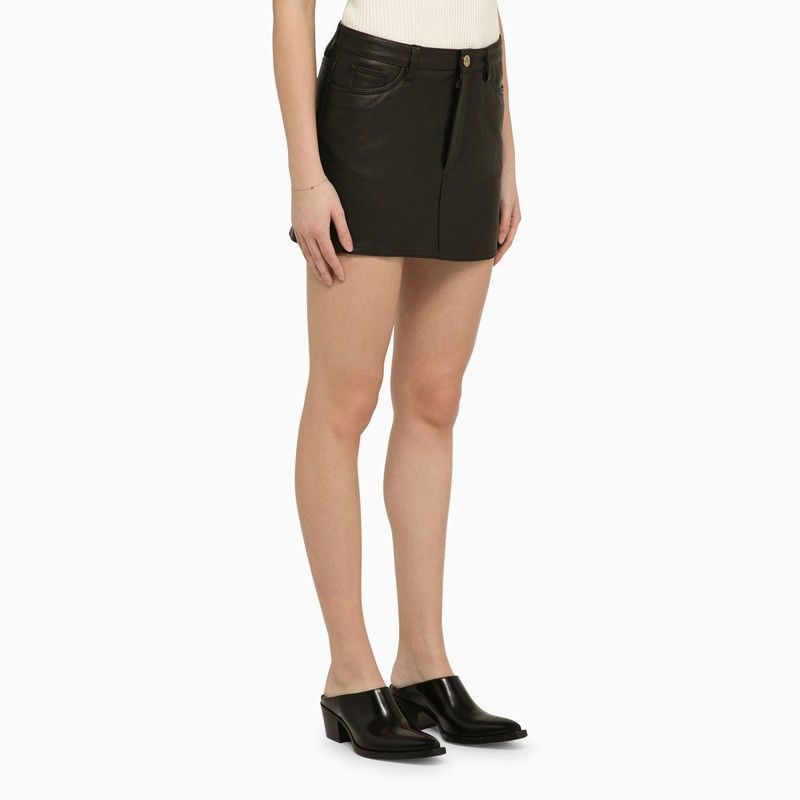 ETRO Black Leather Mini Skirt - Front Zip & Gold Button Fastening, Belt Loops, 5 Pockets