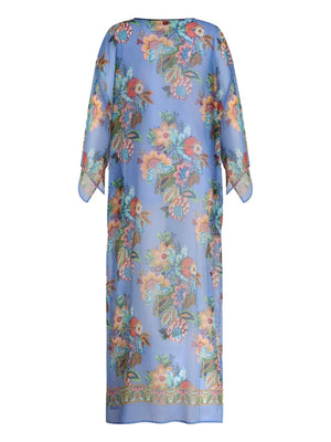 ETRO Blue Floral Print Shift Tunic with Keyhole Neck and Long Sleeves for Women