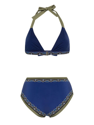 ETRO Navy Blue Printed Bikini with Khaki Accents