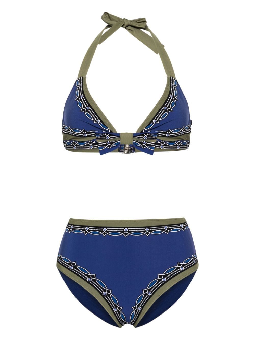 ETRO Navy Blue Printed Bikini with Khaki Accents