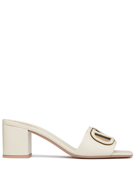 VALENTINO GARAVANI Cut-Out Leather Flat Sandals with Mid Block Heel