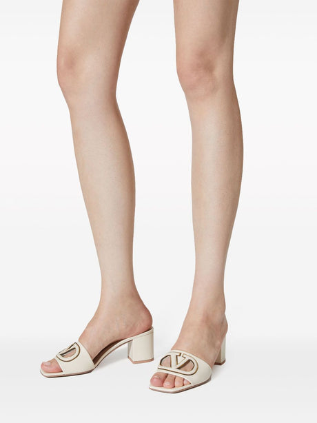 VALENTINO GARAVANI Cut-Out Leather Flat Sandals with Mid Block Heel