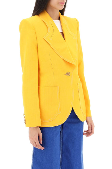 Áo Blazer Silk-Blend Màu Vàng Đơn Giản cho Nữ - Bộ Sưu Tập SS24