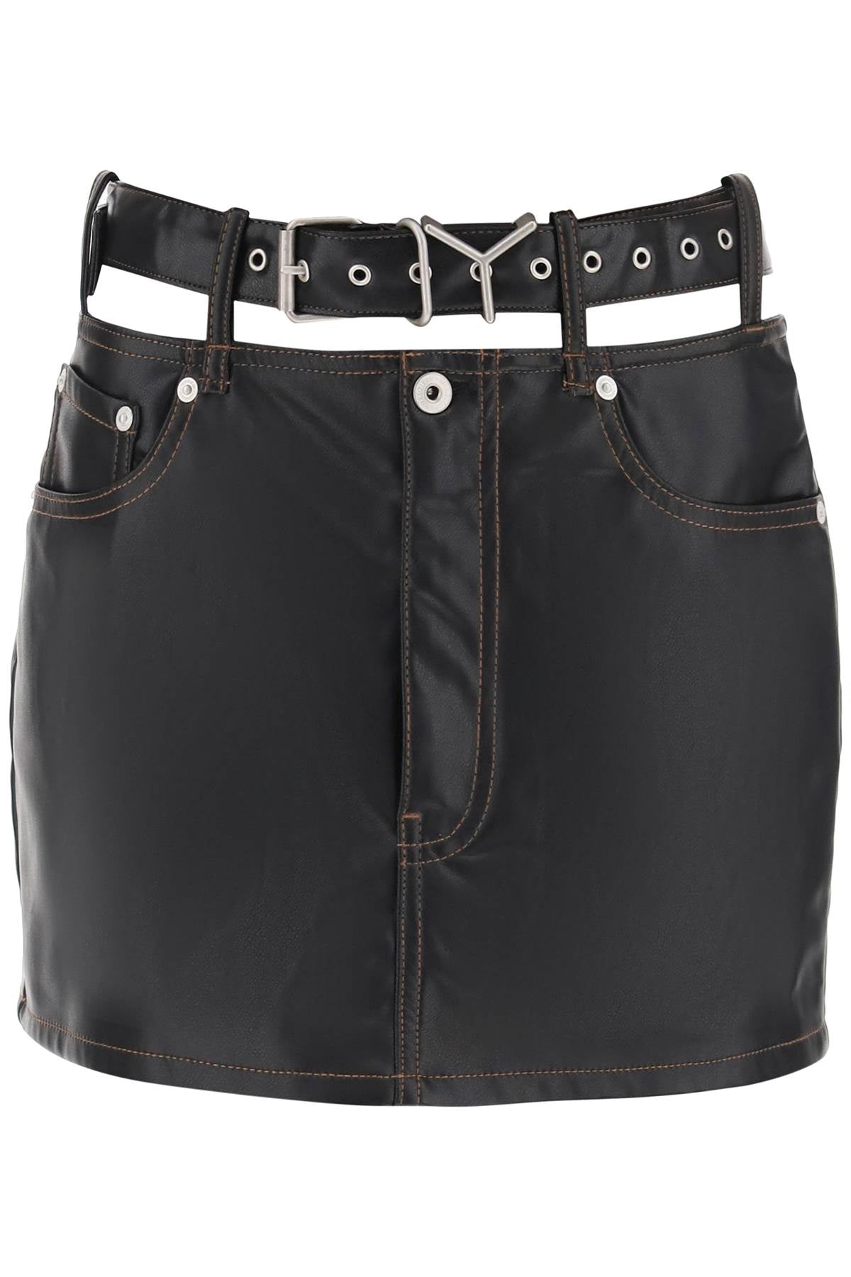 Y/PROJECT Leather Mini Skirt with Y-Design Buckle Detail