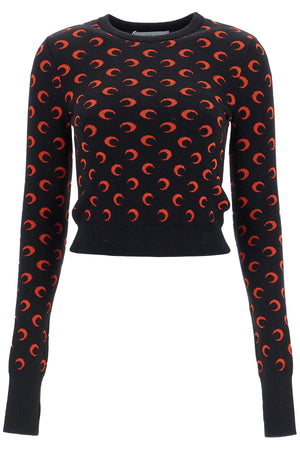 MARINE SERRE Luxe Moon Pattern Cropped Wool Sweater