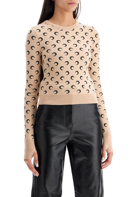 MARINE SERRE Luxe Moon Pattern Cropped Wool Sweater