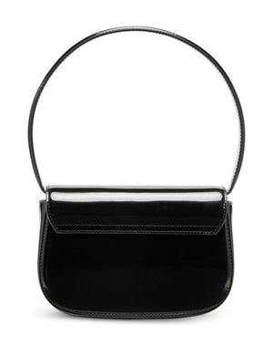 DIESEL Elegant Black Leather Foldover Top Handbag