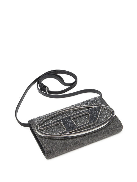 DIESEL DIESEL 1DR CRYSTAL EMBELLISHED DENIM WALLET