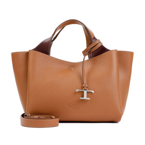 TOD'S Grained Leather Shoulder Bag with Logo Pendant Detail