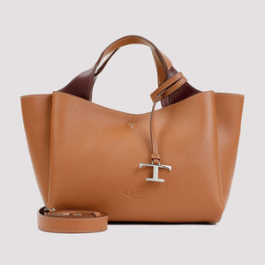 TOD'S Grained Leather Shoulder Bag with Logo Pendant Detail