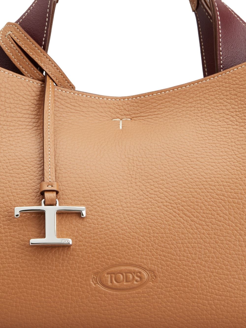 TOD'S Grained Leather Shoulder Bag with Logo Pendant Detail