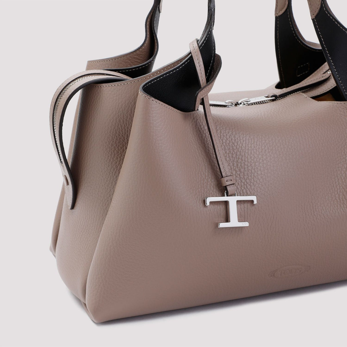 TOD'S Elegant Nude Grained Leather Tote Bag 35x23x17 cm