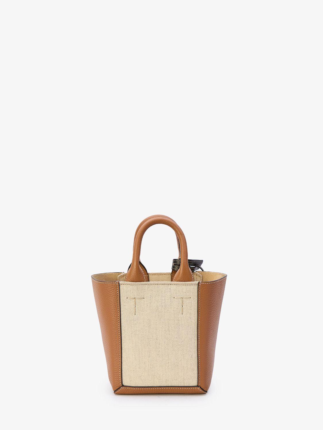 TOD'S Mini Duo-Tone Leather and Canvas Tote with Detachable Strap and Charm, Brown and Cream - 27x17x12 cm
