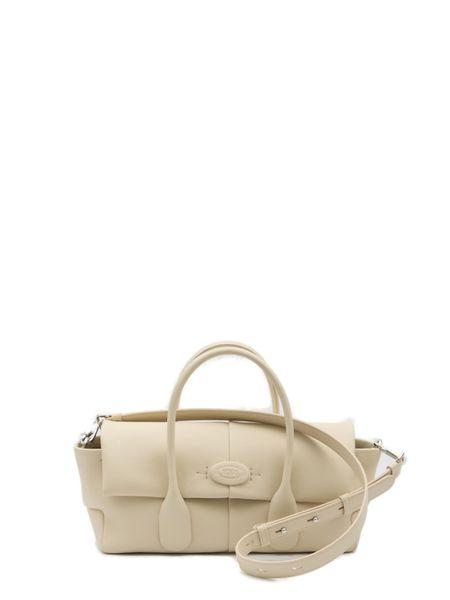 TOD'S Cream-Colored Leather Handbag with Embossed Logo and Adjustable Strap