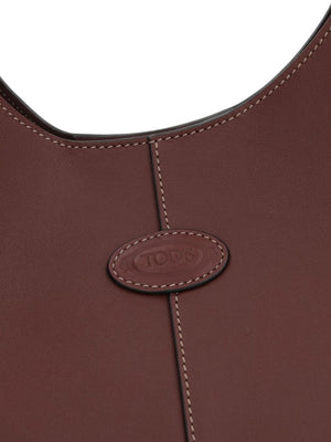 TOD'S Elegant Mahogany Leather Mini Hobo Handbag