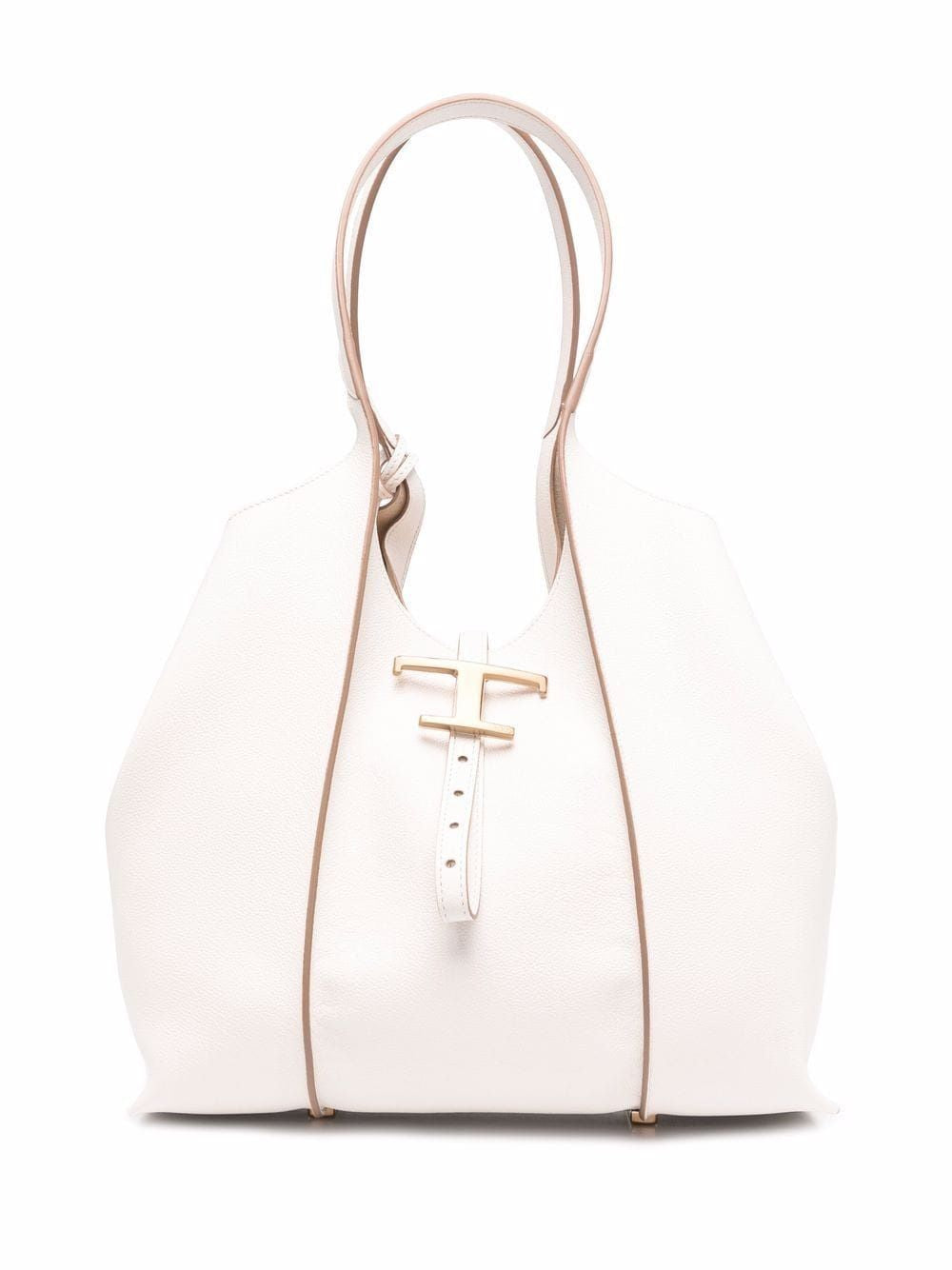 TOD'S Timeless Beige Mini Leather Shopper with Charm and Detachable Pouch, 29.5x25x14cm