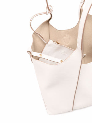 TOD'S Timeless Beige Mini Leather Shopper with Charm and Detachable Pouch, 29.5x25x14cm