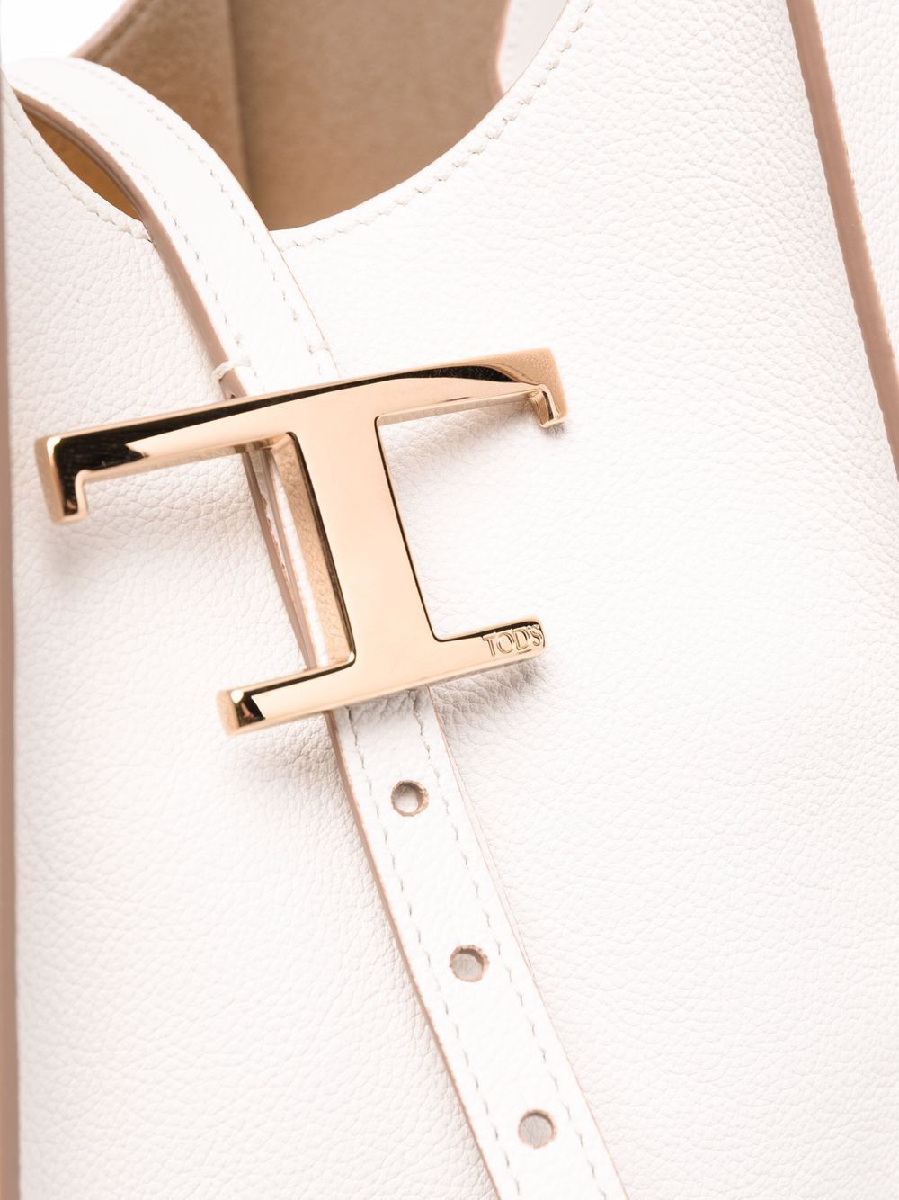 TOD'S Timeless Beige Mini Leather Shopper with Charm and Detachable Pouch, 29.5x25x14cm