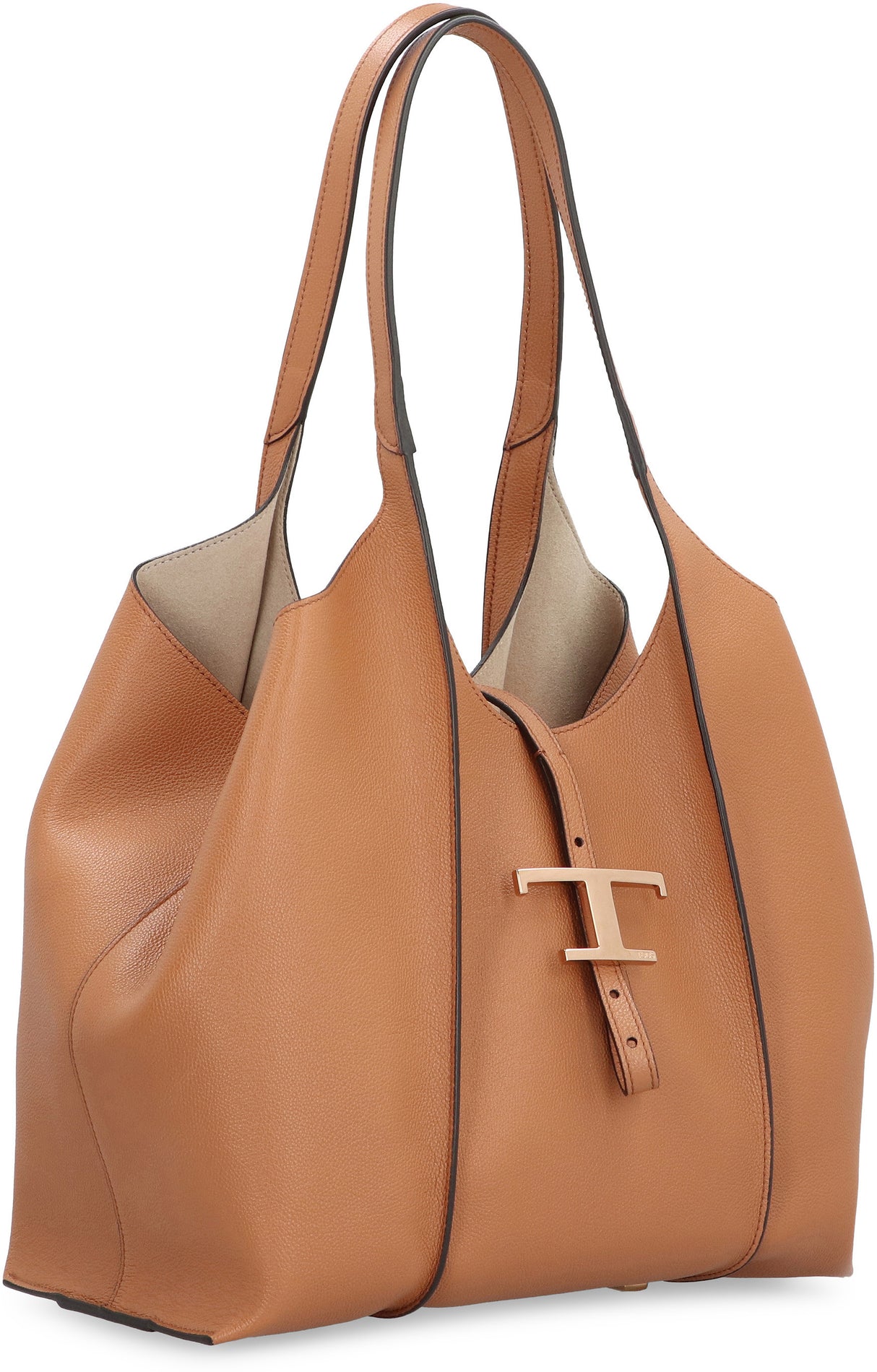 TOD'S Timeless Beige Mini Leather Shopper with Charm and Detachable Pouch, 29.5x25x14cm