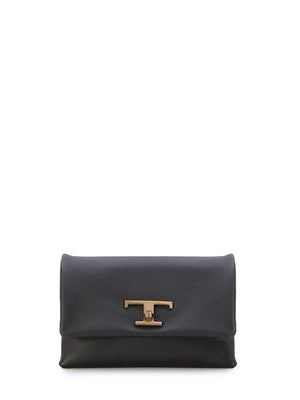 TOD'S Timeless Mini Black Grained Leather Handbag with Detachable Straps and Suede Lining, 24x14x11 cm