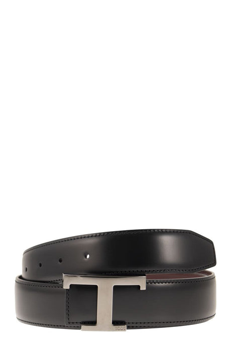 TOD'S Timeless Reversible Leather Belt with Iconic Metal Buckle - 3.5 cm