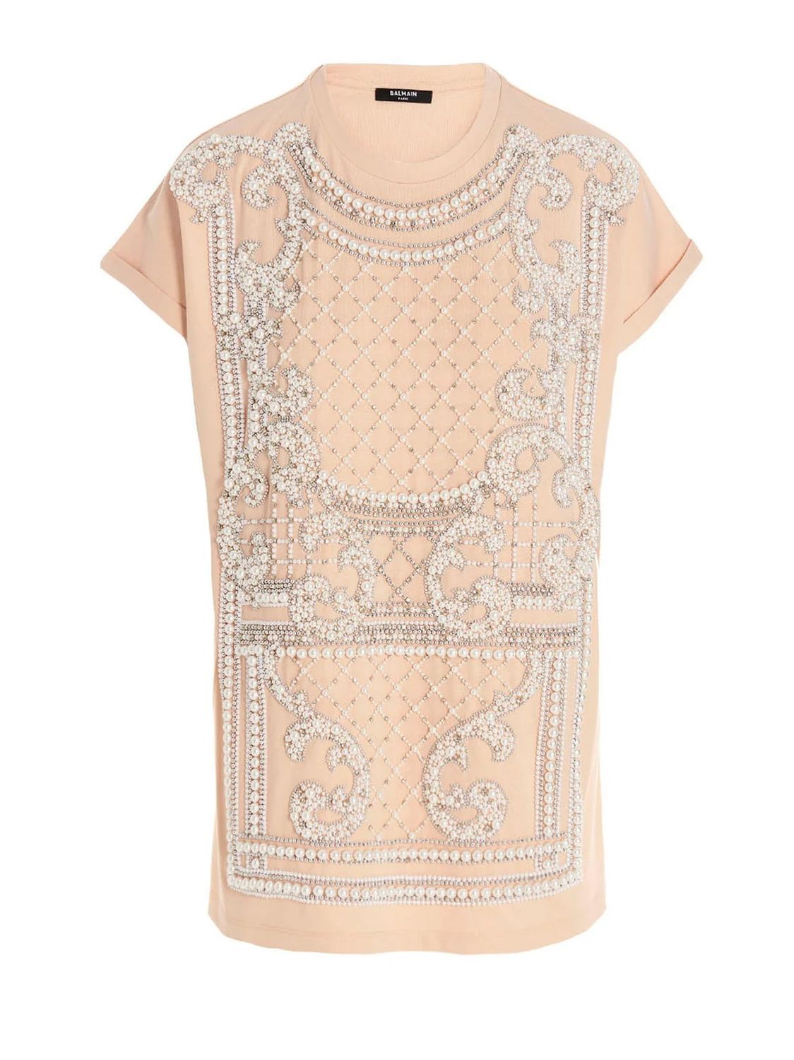 BALMAIN Embellished Pink Crewneck T-Shirt for Women - SS22 Collection