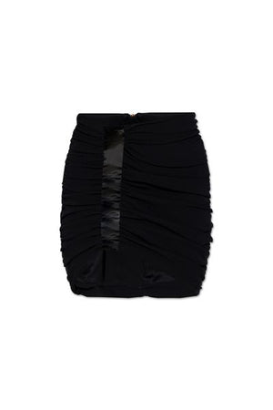 BALMAIN Asymmetrical Black Miniskirt with Lacquered Detail and Draped Design for Women