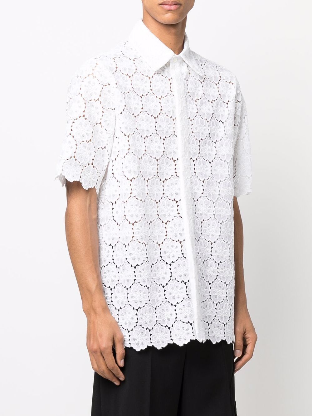 VALENTINO Mens Short-Sleeve Macrame Shirt in White for SS22 Collection