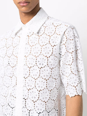 VALENTINO Mens Short-Sleeve Macrame Shirt in White for SS22 Collection