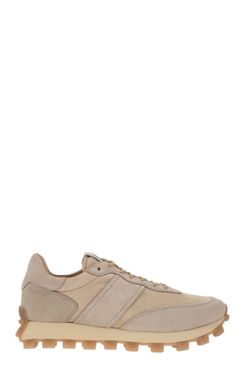 TOD'S Men's Beige Leather Low-Top Sneaker with Contrasting Suede Inserts