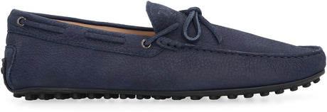 TOD'S Men's Navy Suede Loafers with Rubber Studs and Front Bow - SS24