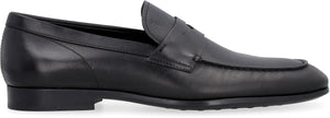 TOD'S Men's Black Leather Loafers with Visible Stitching and Penny Bar