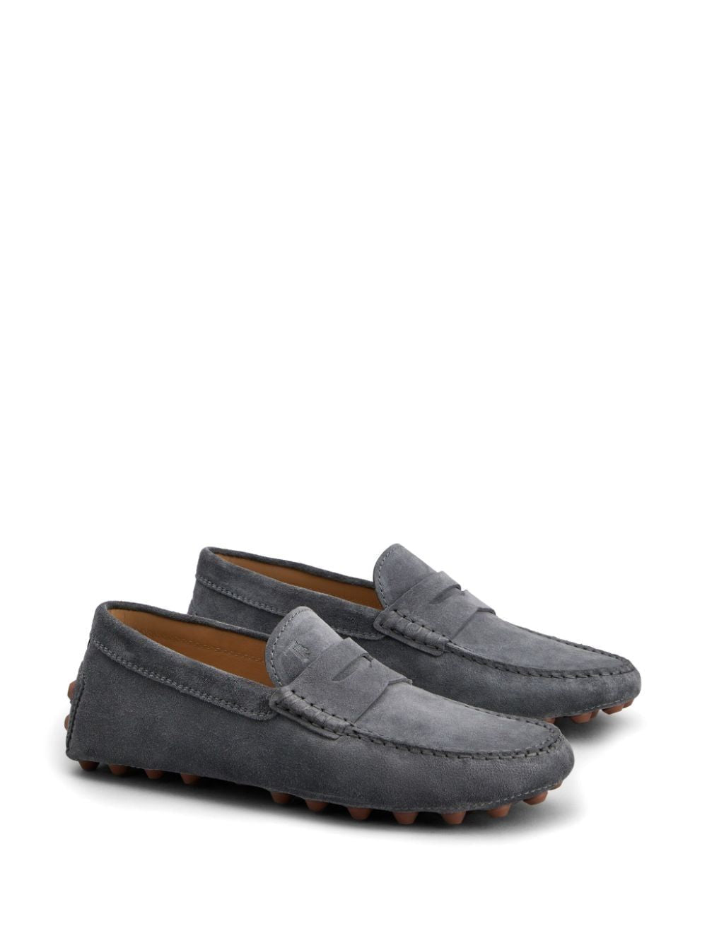TOD'S Grey Suede Loafers with Rubber Studs and Front Penny Bar for Men - SS24