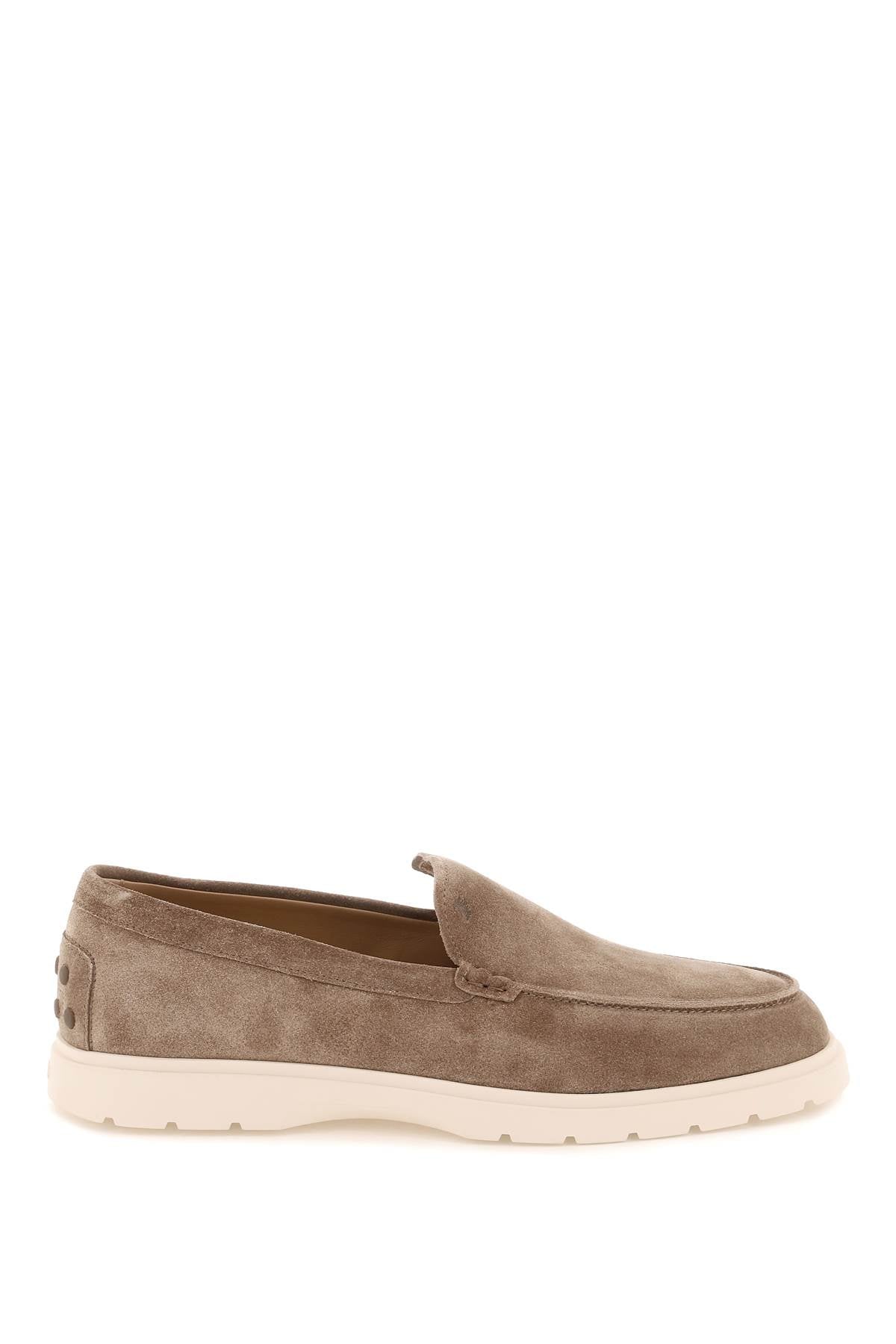 TOD'S Men's Slip-On Loafers in Clay-Colored Suede with Embossed Monogram