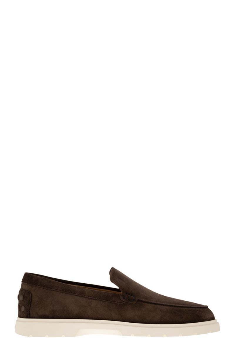 TOD'S Men's Slip-On Loafers in Clay-Colored Suede with Embossed Monogram