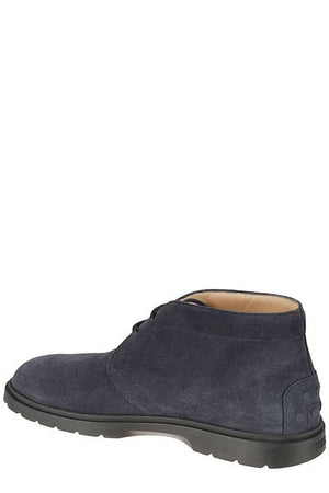 TODS Navy Blue Suede Lace-Up Desert Boots for Men