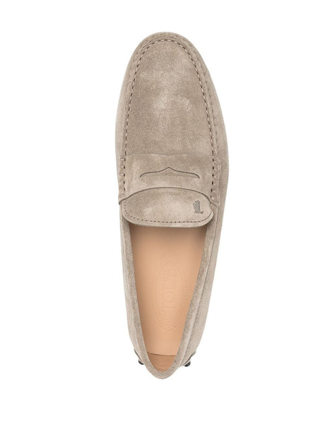 TOD'S Beige Suede/Leather Strap-Detail Loafers for Men