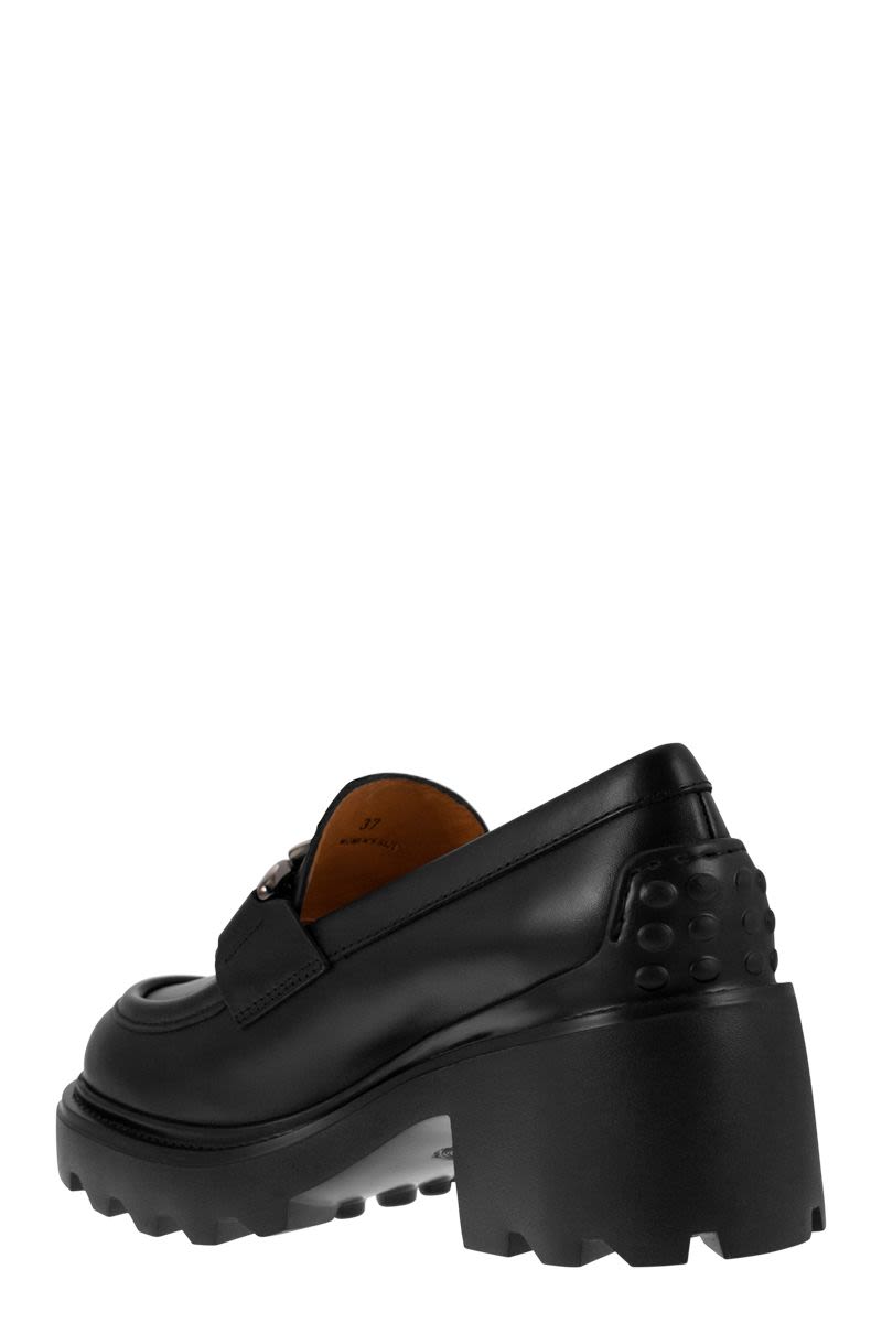TOD'S Black Leather Moccasins for Women with Platform Sole