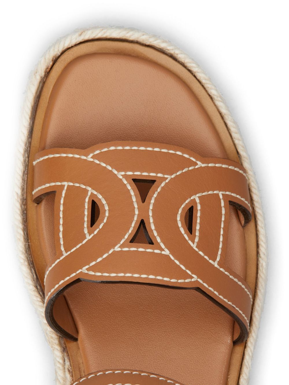 TOD'S Brown Leather Wedge Sandals for Women with Raffia Platform