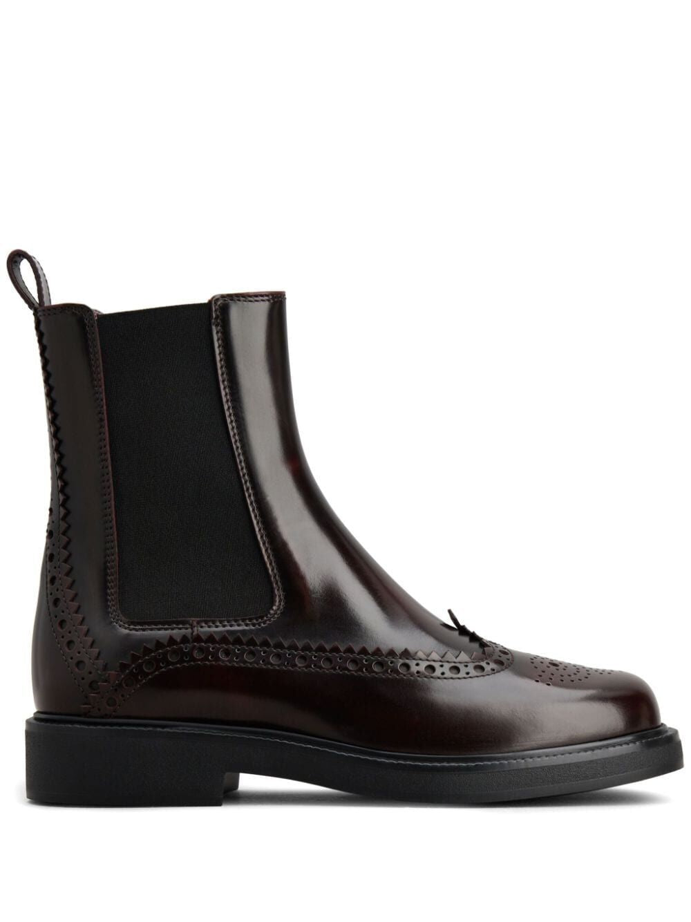 TOD'S Elegant Patent Leather Chelsea Boots with Brogue Detailing