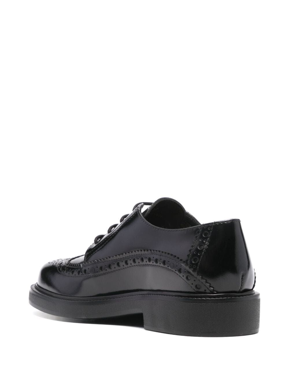 TOD'S Classic Black Leather Brogue Shoes with Lace Detail