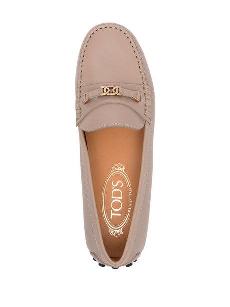 TOD'S Chic Beige Leather Loafers with Chain Detail