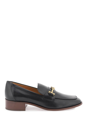 TOD'S Brushed Leather Loafers with Gold-Tone Detailing