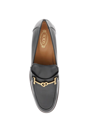 TOD'S Brushed Leather Loafers with Gold-Tone Detailing