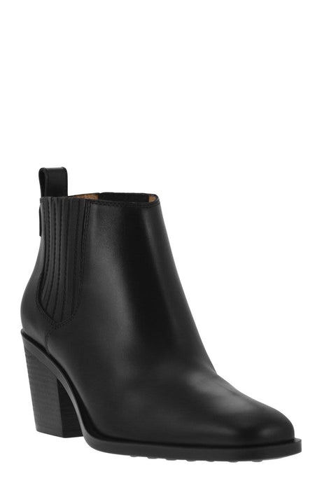 TOD'S Calfskin Ankle Boot with Elastic Inserts and 7 cm Heel