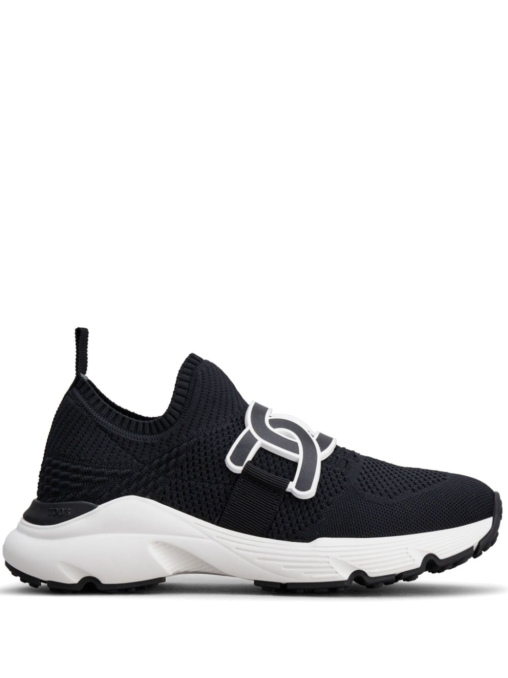 TOD'S Black Knit Slip-On Sneakers for Women with Appliqué Logo and Chunky Sole