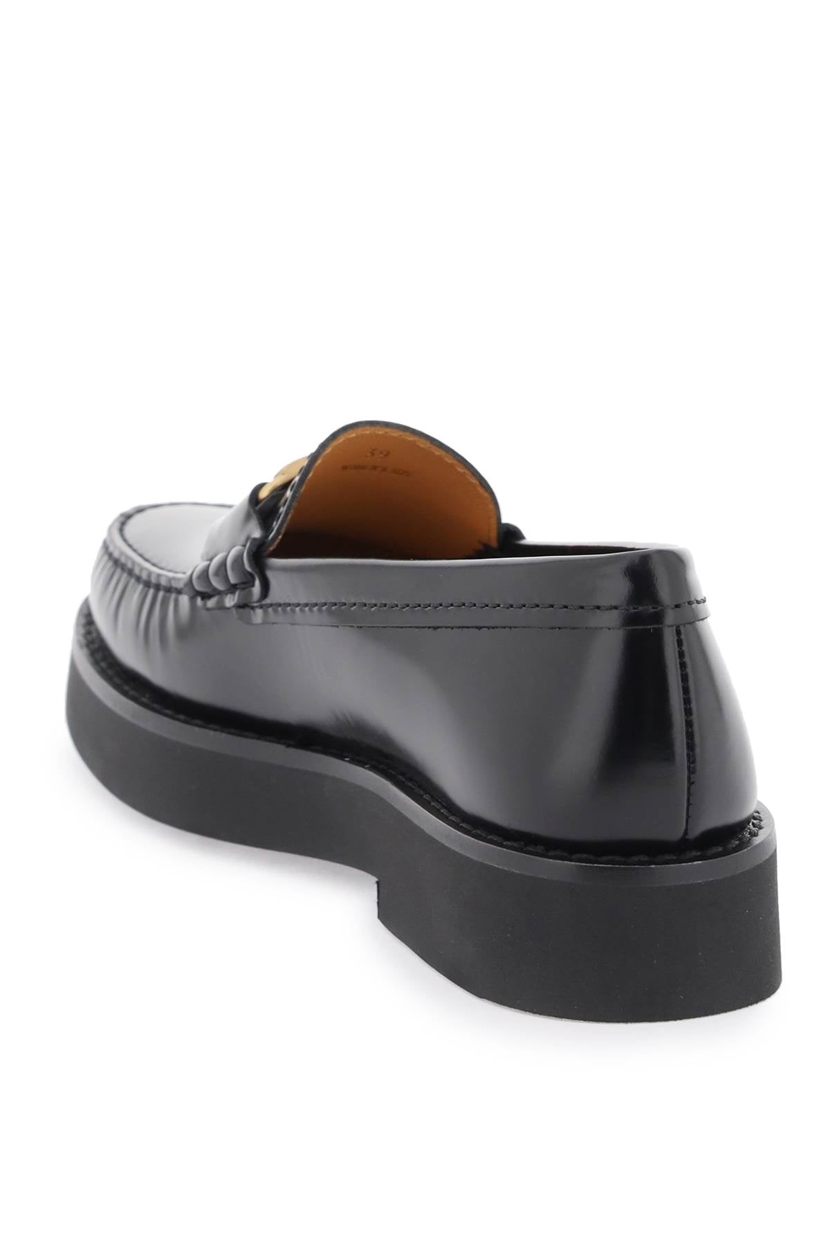 TOD'S Bold Black Leather Logo Plaque Loafers for Women